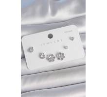 Pirinç Gümüş Renk Zirkon Taşlı Kar Tanesi Model 925 Ayar Gümüş Çivi Kadın Küpe Seti - TJ-BKP10483