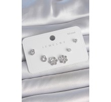 Pirinç Gümüş Renk Zirkon Taşlı Kar Tanesi Model 925 Ayar Gümüş Çivi Kadın Küpe Seti - TJ-BKP10483