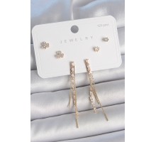 Pirinç Gold Renk Su Yolu Zirkon Taşlı Sallantı Model Çiçek Detay 925 Ayar Gümüş Çivi Kadın Küpe Seti - TJ-BKP10490