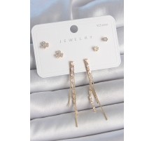 Pirinç Gold Renk Su Yolu Zirkon Taşlı Sallantı Model Çiçek Detay 925 Ayar Gümüş Çivi Kadın Küpe Seti - TJ-BKP10490