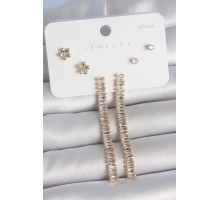 Pirinç Gold Renk Su Yolu Zirkon Taşlı Sallantı Model Çiçek Detay 925 Ayar Gümüş Çivi Kadın Küpe Seti - TJ-BKP10496