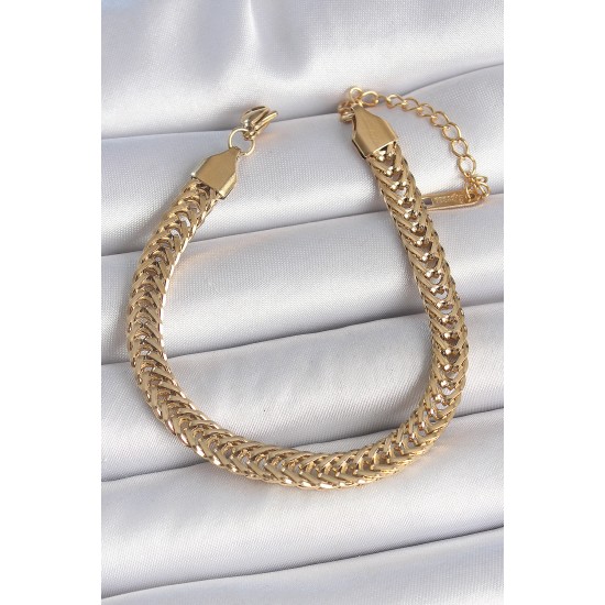 316L Çelik Gold Renk Balık Sırtı Zincir Model Kadın Bileklik - TJ-BB6937