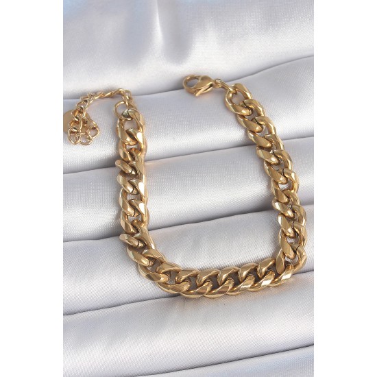 316L Çelik Gold Renk Kalın Zincir Model Kadın Bileklik - TJ-BB6938
