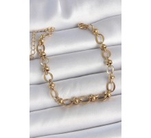 316L Çelik Gold Renk Topçuk Halka Zincir Model Kadın Bileklik - TJ-BB6939