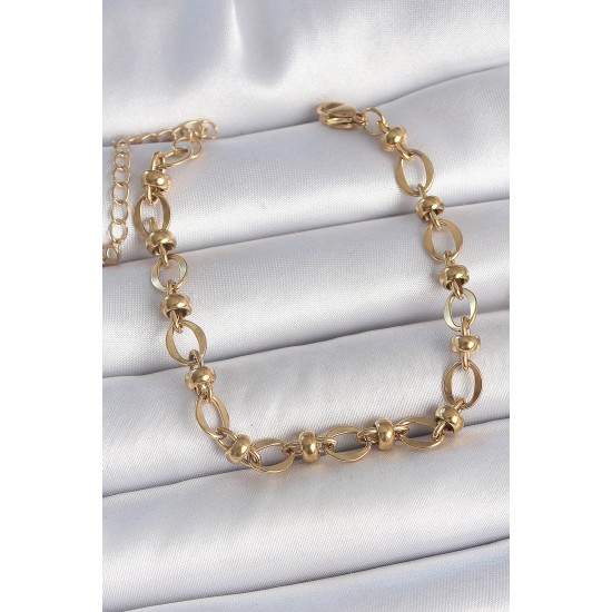 316L Çelik Gold Renk Topçuk Halka Zincir Model Kadın Bileklik - TJ-BB6939