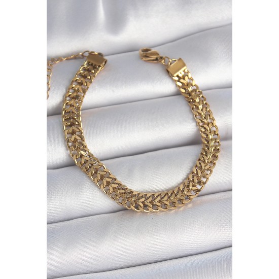 316L Çelik Gold Renk Hasır Zincir Model Kadın Bileklik - TJ-BB6940