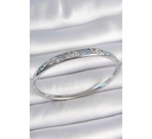 Pirinç Gümüş Renk Mavi Zirkon Taşlı Kelebek İşlemeli Kadın Kelepçe - TJ-BB6942