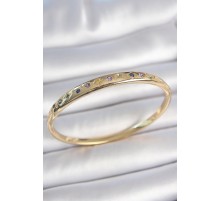 Pirinç Gold Renk Renkli Zirkon Taşlı Hilal Yıldız İşlemeli Kadın Kelepçe - TJ-BB6943