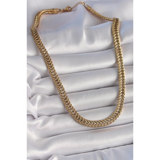 316L Çelik Gold Renk Balık Sırtı Model Kadın Kolye - TJ-BKO10025