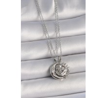 316L Çelik Gümüş Renk Ay Güneş Model Arkadaşlık Kadın Kolye - TJ-BKO10026