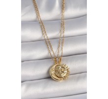 316L Çelik Gold Renk Ay Güneş Model Arkadaşlık Kadın Kolye - TJ-BKO10027