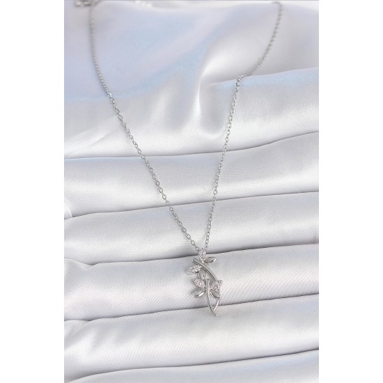 316L Çelik Gümüş Renk Zincir Zirkon Taşlı Yusufçuk Model Kadın Kolye - TJ-BKO10036