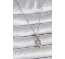 316L Çelik Gümüş Renk Zincir Zirkon Taşlı Yusufçuk Model Kadın Kolye - TJ-BKO10036