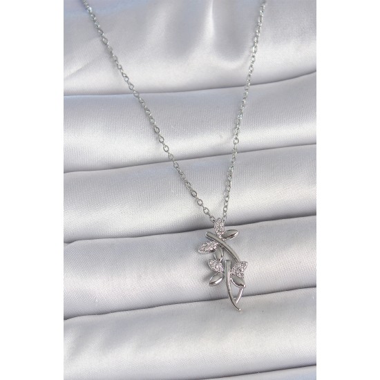 316L Çelik Gümüş Renk Zincir Zirkon Taşlı Yusufçuk Model Kadın Kolye - TJ-BKO10036