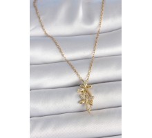 316L Çelik Gold Renk Zincir Zirkon Taşlı Yusufçuk Model Kadın Kolye - TJ-BKO10037