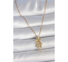316L Çelik Gold Renk Zincir Zirkon Taşlı Yusufçuk Model Kadın Kolye - TJ-BKO10037