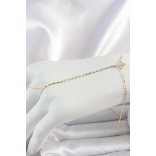 Pirinç Gold Renk Su Yolu Zirkon Taşlı Yonca Model Kadın Şahmeran - TJ-SN627