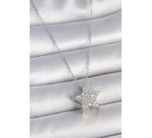 316L Çelik Gümüş Renk Zincir Zirkon Taşlı Yıldız Model Kadın Kolye - TJ-BKO10040