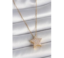 316L Çelik Gold Renk Zincir Zirkon Taşlı Yıldız Model Kadın Kolye - TJ-BKO10041