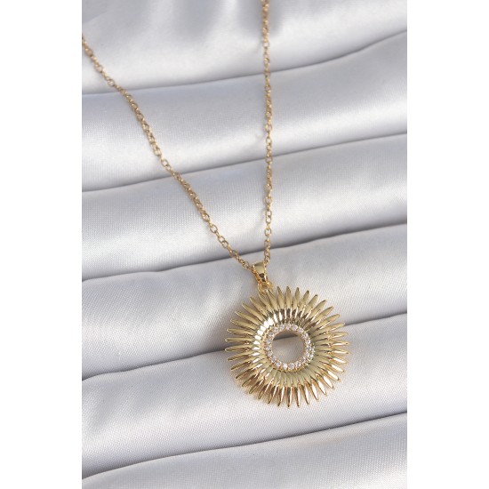 316L Çelik Gold Renk Zincir Zirkon Taşlı Nova Yıldız Model Kadın Kolye - TJ-BKO10047