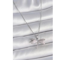 316L Çelik Gümüş Renk Zincir Zirkon Taşlı Yusufçuk Model Kadın Kolye - TJ-BKO10050