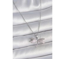 316L Çelik Gümüş Renk Zincir Zirkon Taşlı Yusufçuk Model Kadın Kolye - TJ-BKO10050