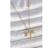 316L Çelik Gold Renk Zincir Zirkon Taşlı Yusufçuk Model Kadın Kolye - TJ-BKO10051