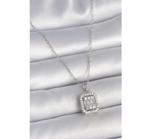316L Çelik Gümüş Renk Zincir Kare Zirkon Taşlı Kadın Kolye - TJ-BKO10058