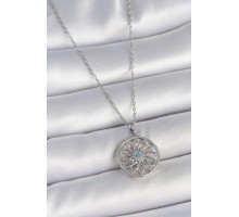 316L Çelik Gümüş Renk Zincir Mavi Taşlı Lotus Model Kadın Kolye - TJ-BKO10060