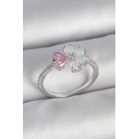 Pirinç Gümüş Renk Beyaz Mineli Pembe Zirkon Taşlı Çiçek Model Kadın Yüzük TJ-BYK3708