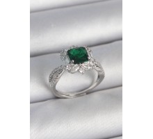 Pirinç Gümüş Renk Zirkon Taşlı Yeşil Tektaş Model Kadın Yüzük - TJ-BYK3710