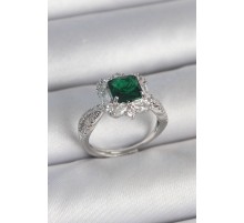 Pirinç Gümüş Renk Zirkon Taşlı Yeşil Tektaş Model Kadın Yüzük - TJ-BYK3710