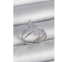 Pirinç Gümüş Renk Mor Damla Zirkon Taşlı Taç Model Kadın Yüzük - TJ-BYK3714