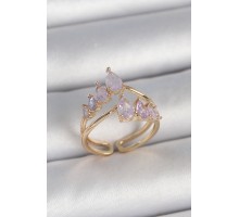 Pirinç Gold Renk Mor Damla Zirkon Taşlı Taç Model Kadın Yüzük - TJ-BYK3715