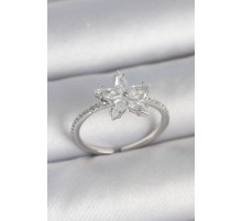 Pirinç Gümüş Renk Zirkon Taşlı Yıldız Model Ayarlanabilir Kadın Yüzük - TJ-BYK3716