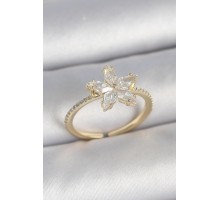 Pirinç Gold Renk Zirkon Taşlı Yıldız Model Ayarlanabilir Kadın Yüzük - TJ-BYK3717