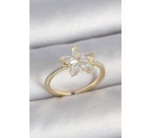 Pirinç Gold Renk Zirkon Taşlı Yıldız Model Ayarlanabilir Kadın Yüzük - TJ-BYK3717