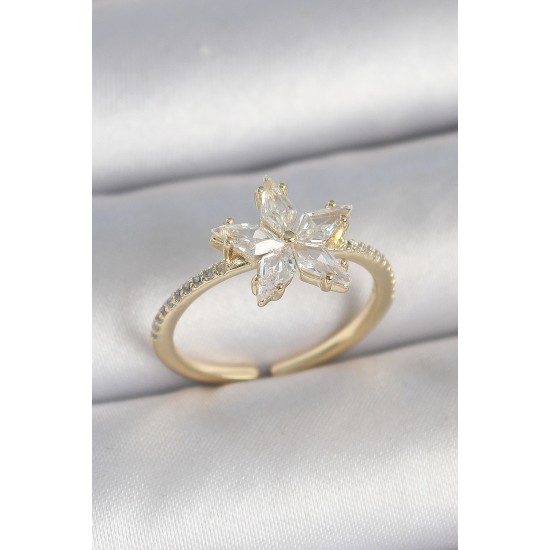 Pirinç Gold Renk Zirkon Taşlı Yıldız Model Ayarlanabilir Kadın Yüzük - TJ-BYK3717