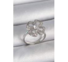 Pirinç Gümüş Renk Zirkon Taşlı Yonca Model Ayarlanabilir Kadın Yüzük - TJ-BYK3718