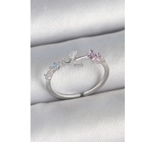 Pirinç Gümüş Renk Zirkon Taşlı Çiçek Model Ayarlanabilir Kadın Yüzük - TJ-BYK3722