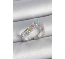 Pirinç Gümüş Renk Zirkon Taş Detaylı Renkli Mineli Ayarlanabilir Kadın Yüzük - TJ-BYK3728