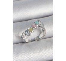 Pirinç Gümüş Renk Zirkon Taş Detaylı Renkli Mineli Ayarlanabilir Kadın Yüzük - TJ-BYK3728