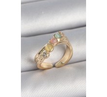 Pirinç Gold Renk Zirkon Taş Detaylı Karışık Mineli Ayarlanabilir Kadın Yüzük - TJ-BYK3729