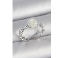 Pirinç Gümüş Renk Beyaz Gül Model Ayarlanabilir Kadın Yüzük - TJ-BYK3730