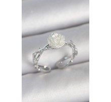 Pirinç Gümüş Renk Beyaz Gül Model Ayarlanabilir Kadın Yüzük - TJ-BYK3730