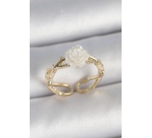 Pirinç Gold Renk Beyaz Gül Model Ayarlanabilir Kadın Yüzük - TJ-BYK3731