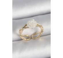 Pirinç Gold Renk Beyaz Gül Model Ayarlanabilir Kadın Yüzük - TJ-BYK3731