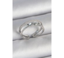 Pirinç Gümüş Renk 2'Li Zirkon Taş Detaylı Kelebek Figür Ayarlanabilir Model Kadın Yüzük - TJ-BYK3732