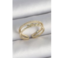 Pirinç Gold Renk 2'Li Sıra Zirkon Taş Detaylı Kelebek Figürlü Ayarlanabilir Model Kadın Yüzük - TJ-BYK3733