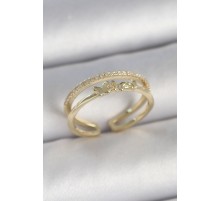 Pirinç Gold Renk 2'Li Sıra Zirkon Taş Detaylı Kelebek Figürlü Ayarlanabilir Model Kadın Yüzük - TJ-BYK3733